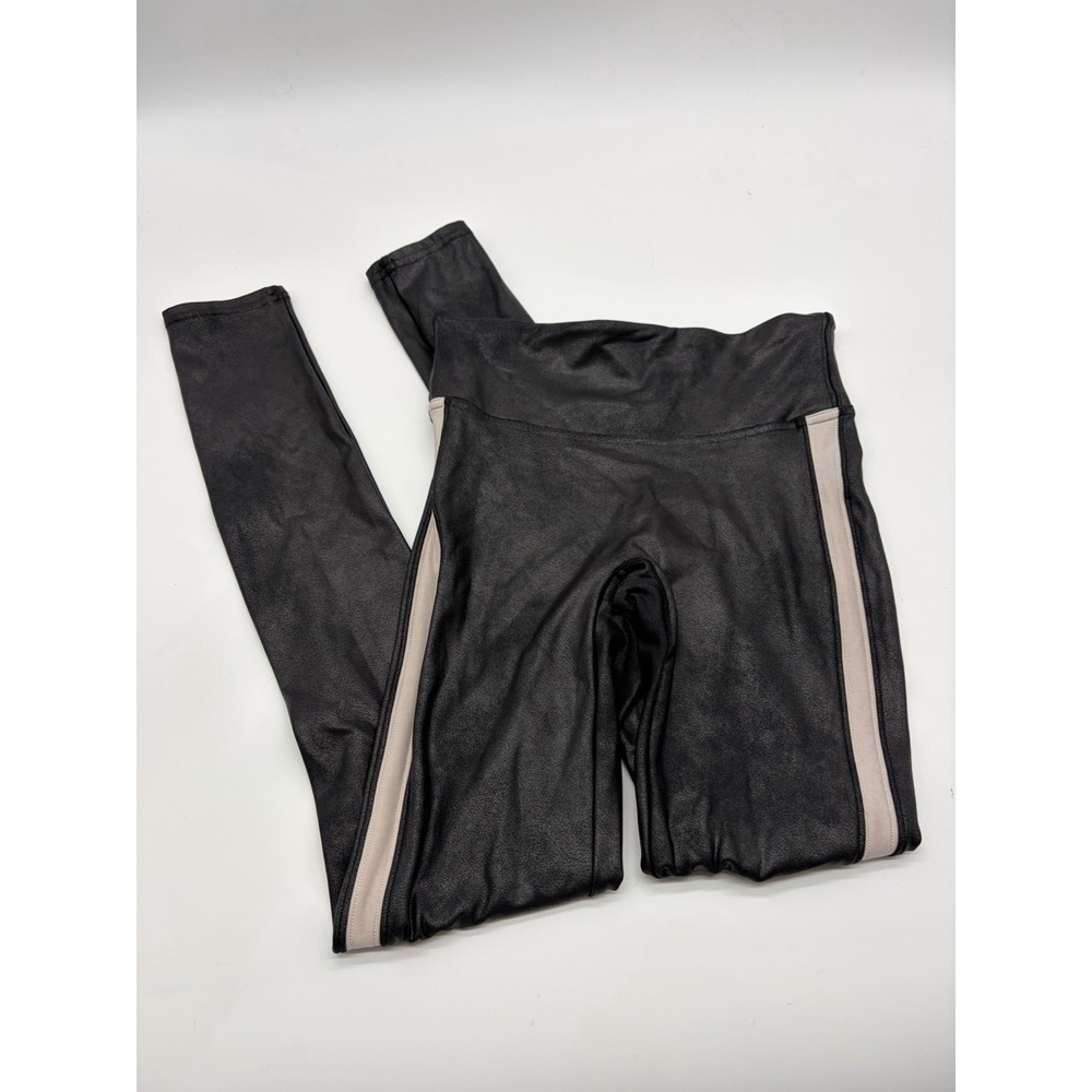 Spanx Faux Leather Side Stripe Active Leggings Size XS Activewear Althleisure